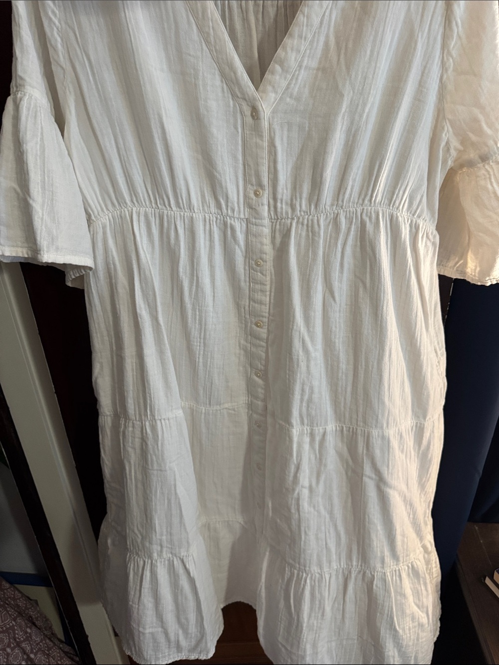 Pact White Button-Front Tiered Midi Dress - Picture 4 of 5